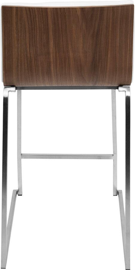 Lumisource Barstools - Mara 26" Contemporary Counter Stool in Brushed Stainless Steel, Walnut Wood, and White Faux Leather