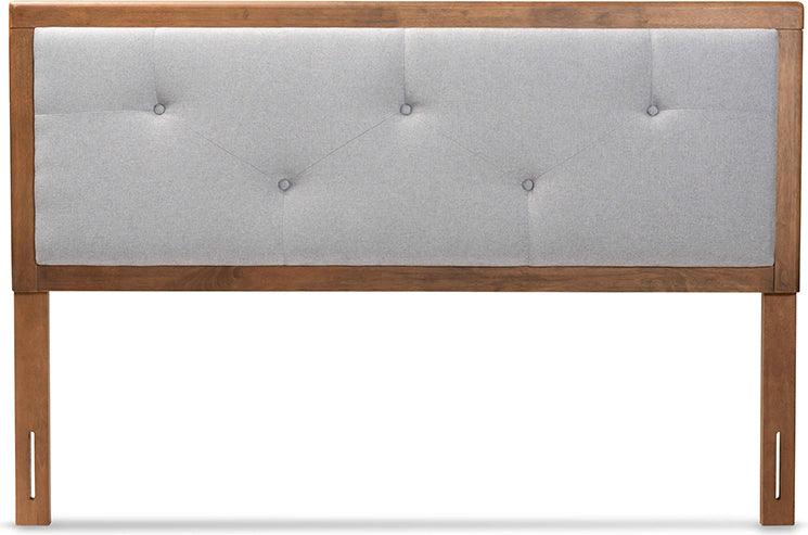 Wholesale Interiors Headboards - Abner Light Grey Fabric Upholstered and Walnut Brown Finished Wood Queen Size Headboard