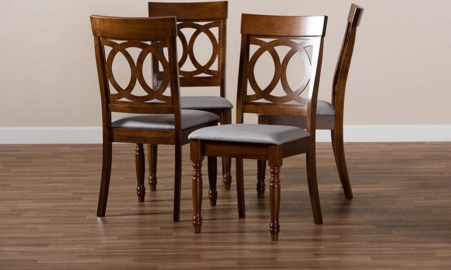 Wholesale Interiors Dining Chairs - Lucie Grey Fabric Upholstered and Walnut Brown Finished Wood 4-Piece Dining Chair Set