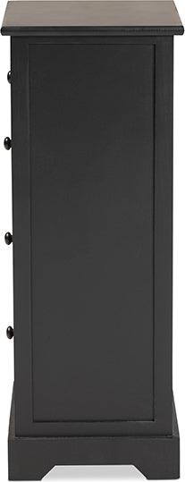 Wholesale Interiors Cabinets & Wardrobes - Dacey Mid-Century Modern Espresso Brown Wood and Rattan 4-Drawer Storage Cabinet