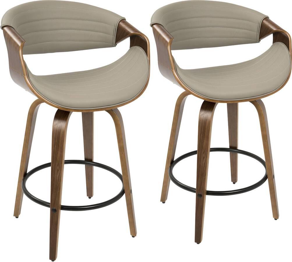 Lumisource Barstools - Symphony Counter Stool In Walnut & Grey Faux Leather (Set of 2)