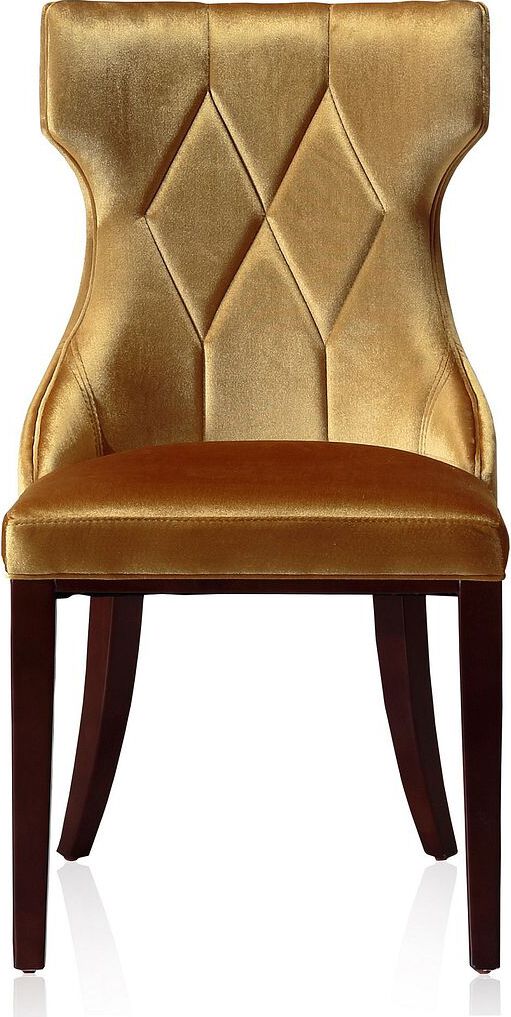 Manhattan Comfort Dining Chairs - Reine Antique Gold & Walnut Velvet Dining Chair (Set of Two)