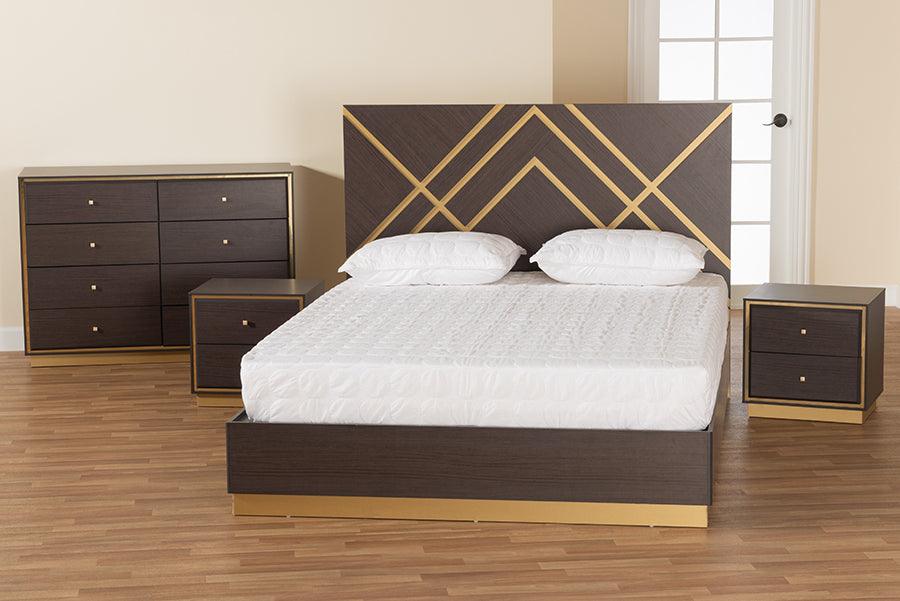 Wholesale Interiors Bedroom Sets - Arcelia Two-Tone Dark Brown and Gold Finished Wood Queen Size 4-Piece Bedroom Set
