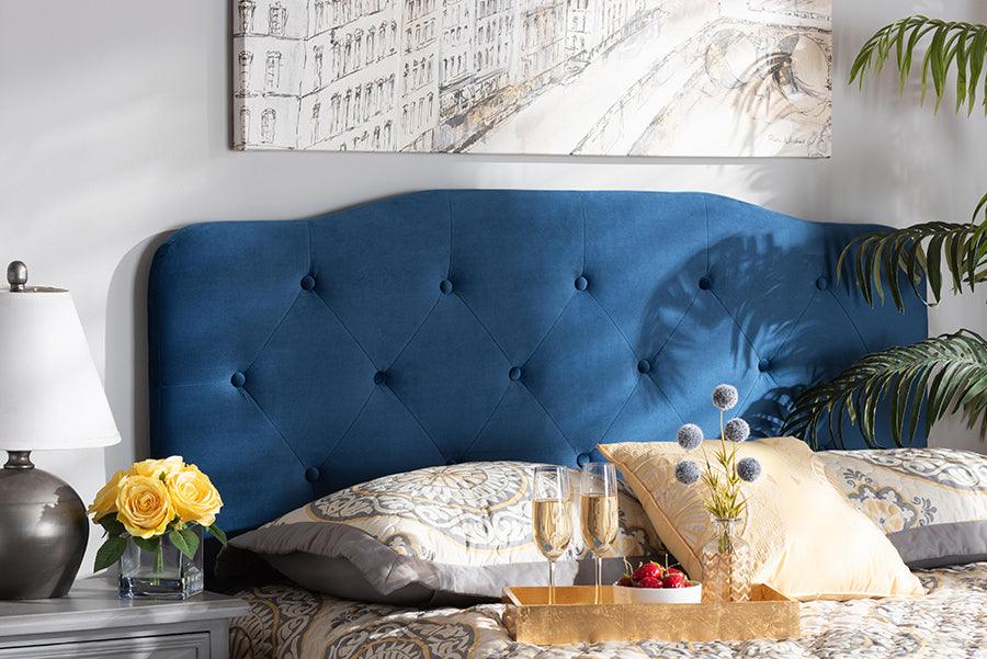 Wholesale Interiors Headboards - Gregory Modern and Contemporary Blue Velvet Full Size Headboard