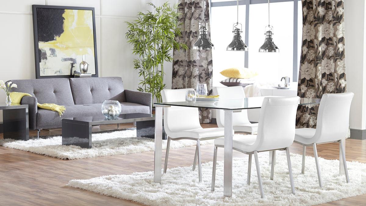 Euro Style Dining Chairs - Scott Side Chair in White with Brushed Stainless Steel Legs - Set of 2
