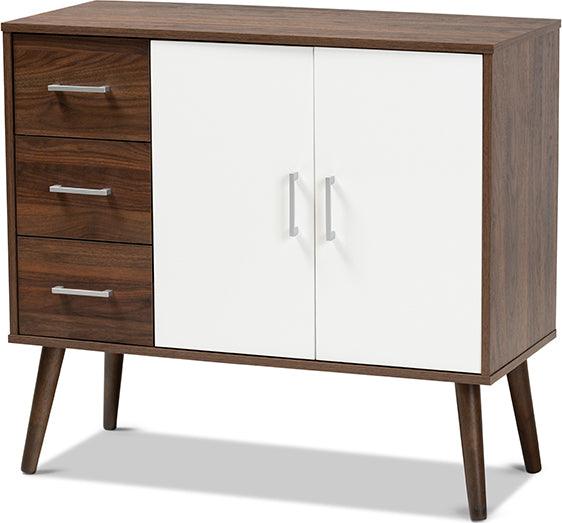 Wholesale Interiors Buffets & Cabinets - Leena Mid-Century Modern Two-Tone White and Walnut Brown Finished Wood 3-Drawer Sideboard Buffet