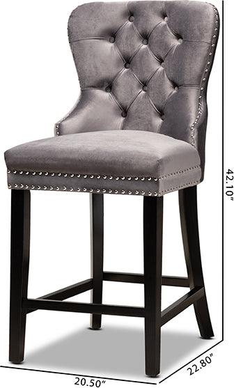 Wholesale Interiors Barstools - Howell Modern Grey Velvet Upholstered and Dark Brown Finished Wood 2-Piece Counter Stool Set