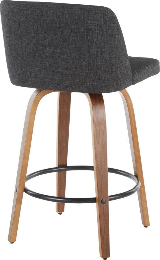 Lumisource Barstools - Toriano Century Modern Counter Stool Walnut and Charcoal Fabric - Set of 2
