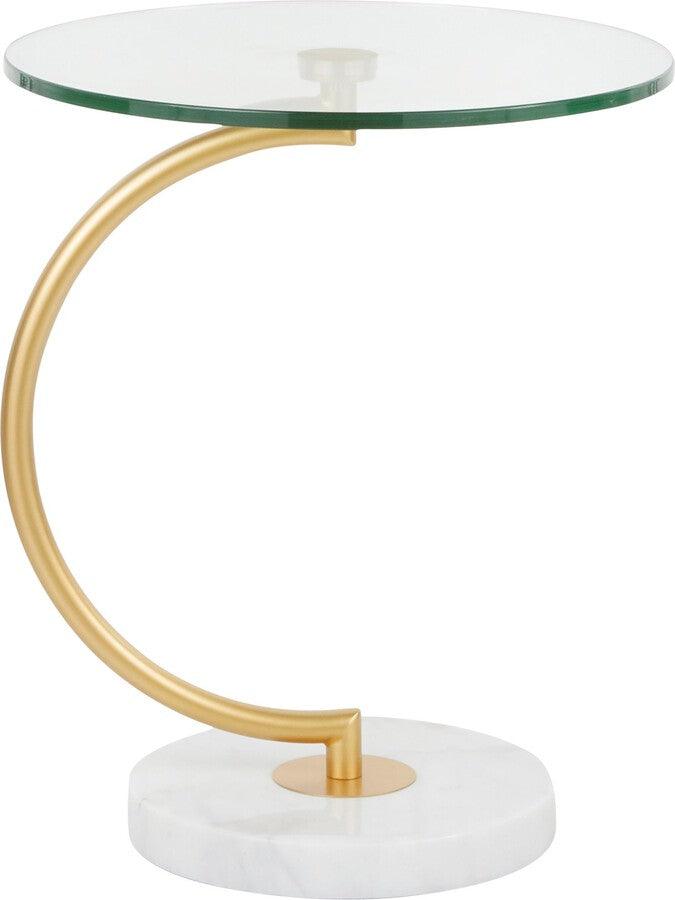 Lumisource Side & End Tables - C End Contemporary Table in White Marble, Gold Metal and Clear Glass
