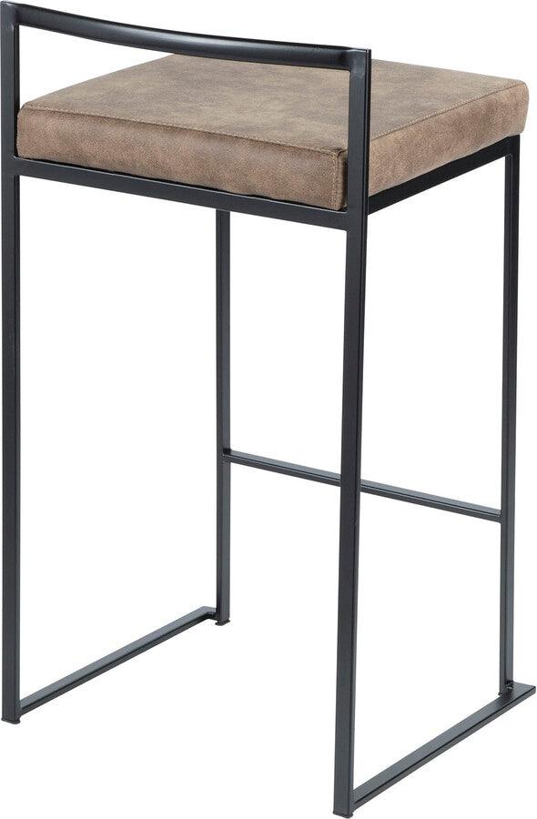 Lumisource Barstools - Fuji Contemporary Stackable Counter Stool in Black with Brown Cowboy Fabric Cushion - Set of 2