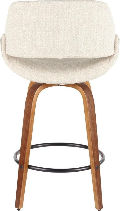 Lumisource Barstools - Fabrico Mid-Century Modern 38" Counter Stool in Walnut and Cream Fabric - Set of 2
