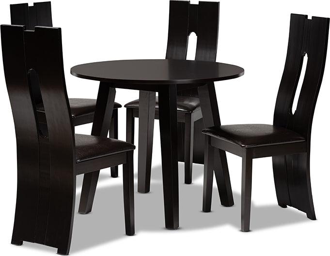 Wholesale Interiors Dining Sets - Torin Dark Brown Faux Leather Upholstered and Dark Brown Finished Wood 5-Piece Dining Set