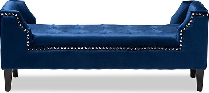Wholesale Interiors Benches - Perret Royal Blue Velvet Fabric Upholstered Espresso Finished Wood Bench