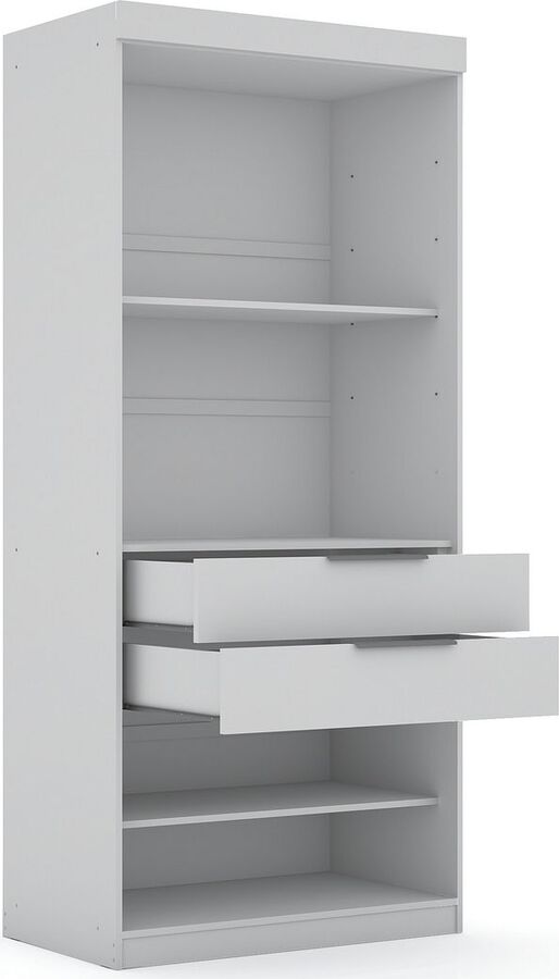 Manhattan Comfort Cabinets & Wardrobes - Mulberry Open 3 Sectional Modern Wardrobe Corner Closet with 4 Drawers - Set of 3 in White