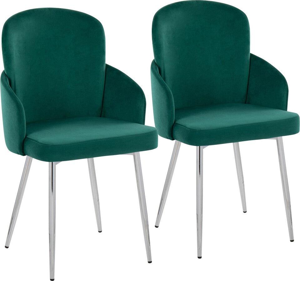 Lumisource Dining Chairs - Dahlia Contemporary Dining Chair In Chrome Metal & Green Velvet With Gold Accent (Set of 2)