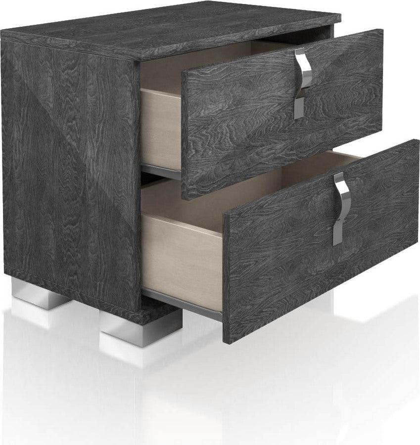 Essentials For Living Nightstands & Side Tables - Noble 2-Drawer Nightstand Gray Birch High Gloss & Chrome
