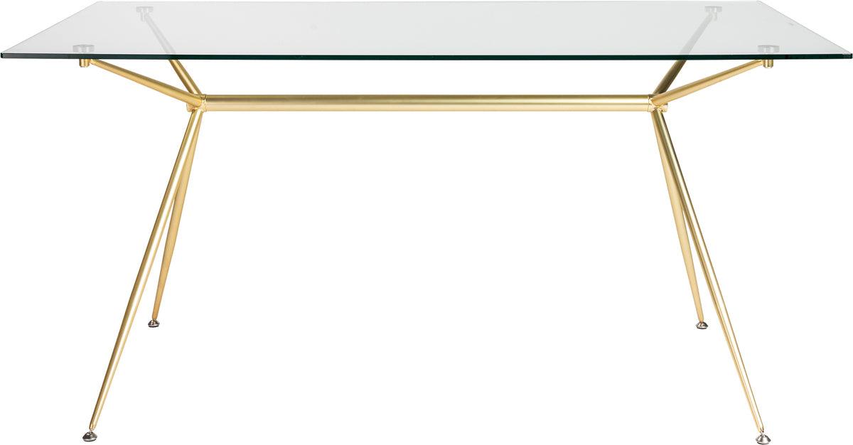 Euro Style Dining Tables - Atos 60" Rectangle Dining Table/Desk with Clear Tempered Glass Top and Matte Brushed Gold Base