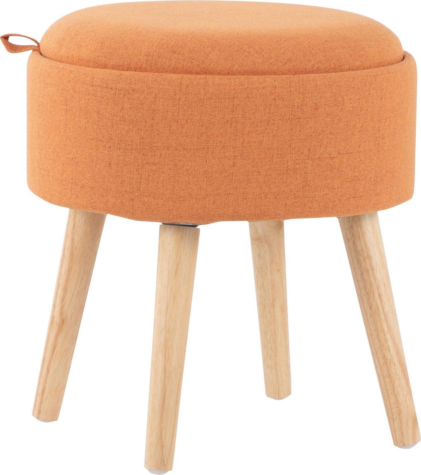 Lumisource Ottomans & Stools - Tray Contemporary Stool Natural Wood & Orange Fabric