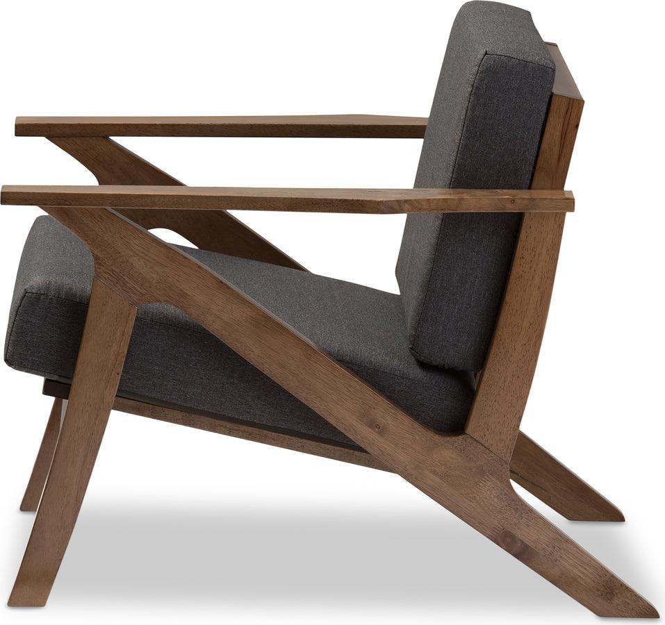 Wholesale Interiors Accent Chairs - Cayla Grey Fabric & "Walnut" Brown Wood Living Room 1-Seater Lounge Chair