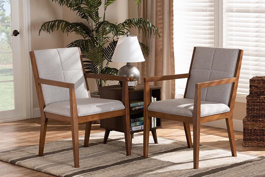 Wholesale Interiors Accent Chairs - Theresa Greige And Walnut Effect 2-Piece Chair Set