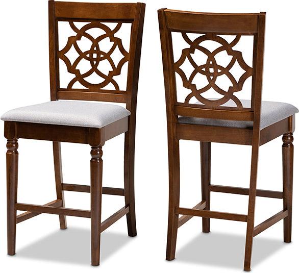 Wholesale Interiors Barstools - Oscar Contemporary Grey Fabric and Brown Wood 2-Piece Counter Height Pub Chair Set