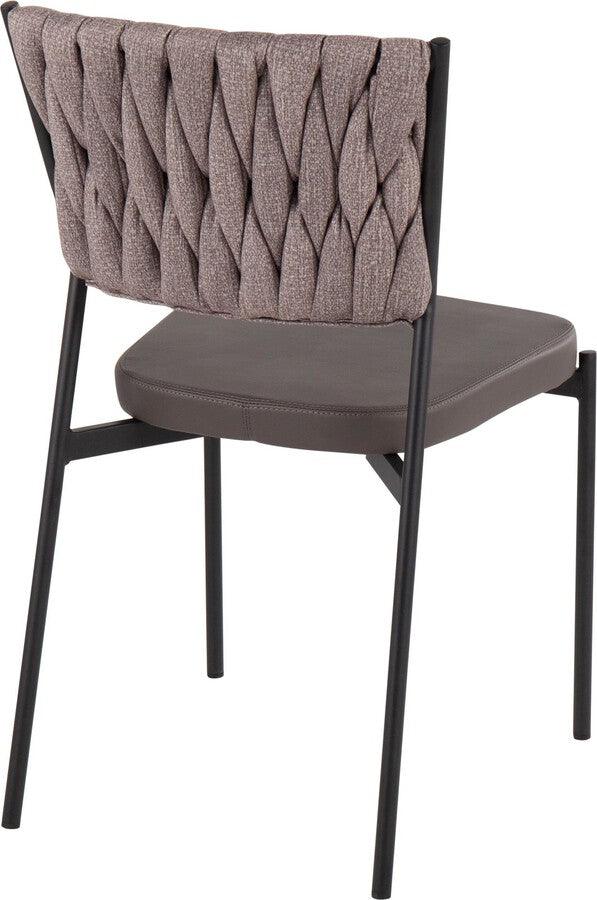 Lumisource Accent Chairs - Braided Tania Contemporary Chair In Black Metal, Grey Faux Leather, & Light Brown Fabric (Set of 2)