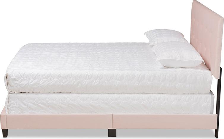 Wholesale Interiors Beds - Caprice Modern and Contemporary Glam Light Pink Velvet Fabric Upholstered Queen Size Panel Bed