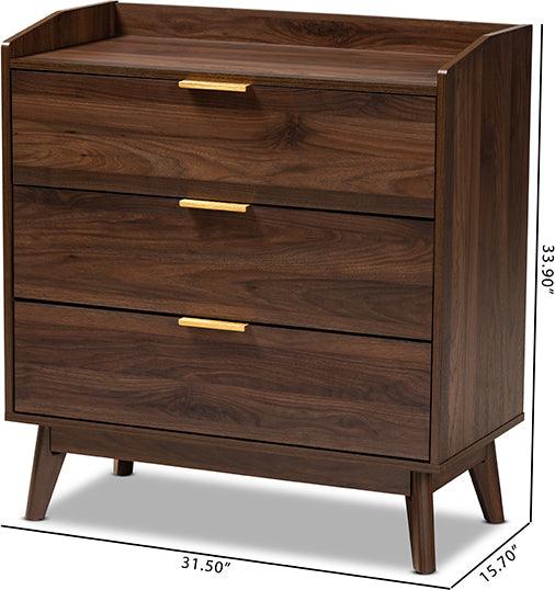 Wholesale Interiors Chest of Drawers - Lena Mid-Century Modern Walnut Brown Finished 3-Drawer Wood Chest