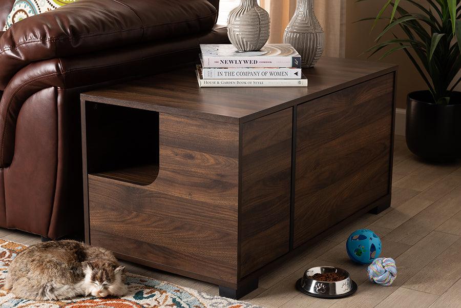 Wholesale Interiors Cat Litter Box - Connor Modern and Contemporary Walnut Brown Finished 2-Door Cat Litter Box Cover House