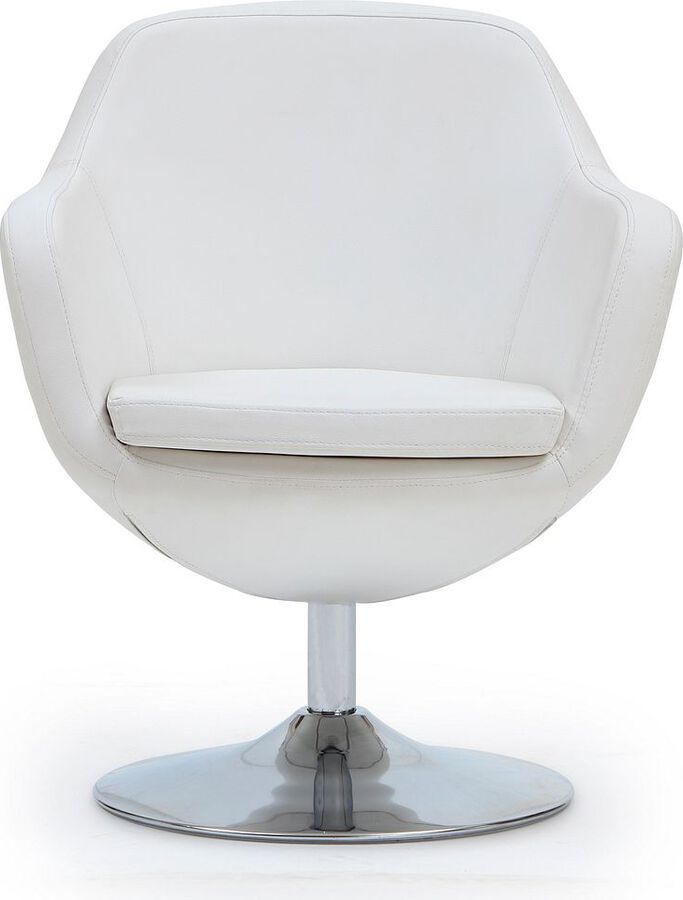 Manhattan Comfort Accent Chairs - Caisson White and Polished Chrome Faux Leather Swivel Accent Chair