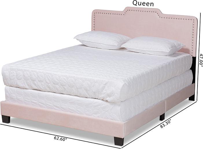 Wholesale Interiors Beds - Benjen Modern and Contemporary Glam Light Pink Velvet Fabric Upholstered Queen Size Panel Bed