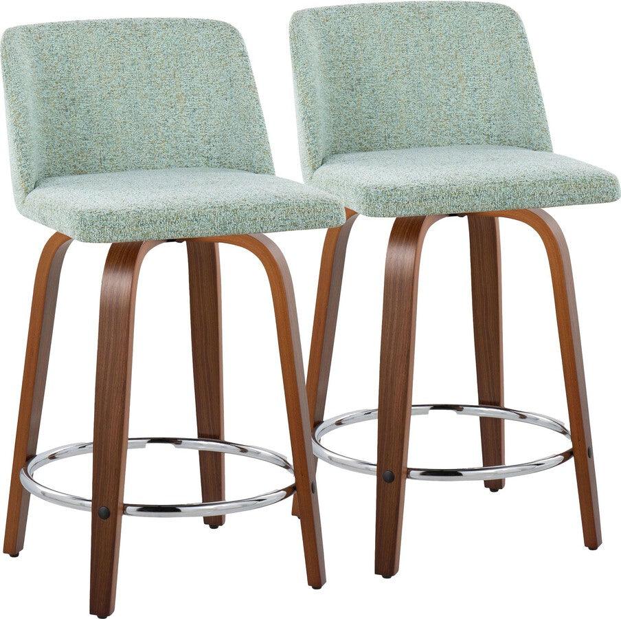 Lumisource Barstools - Toriano 24" Fixed Height Counter Stool In Walnut & Light Green (Set of 2)