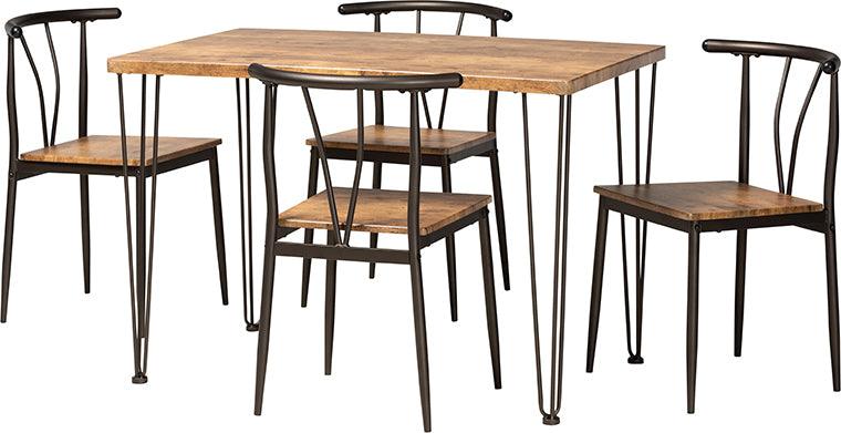 Wholesale Interiors Dining Sets - Tilda Modern Industrial Natural Brown Finished Wood and Dark Bronze Metal 5-Piece Dining Set