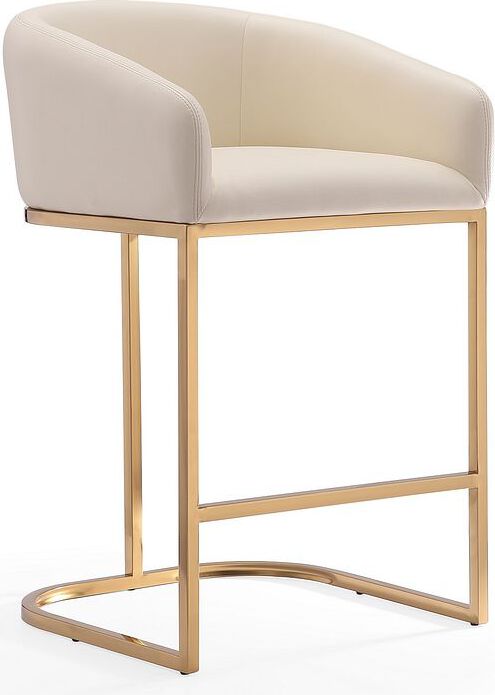 Manhattan Comfort Barstools - Louvre 36 in. Cream and Titanium Gold Stainless Steel Counter Height Bar Stool