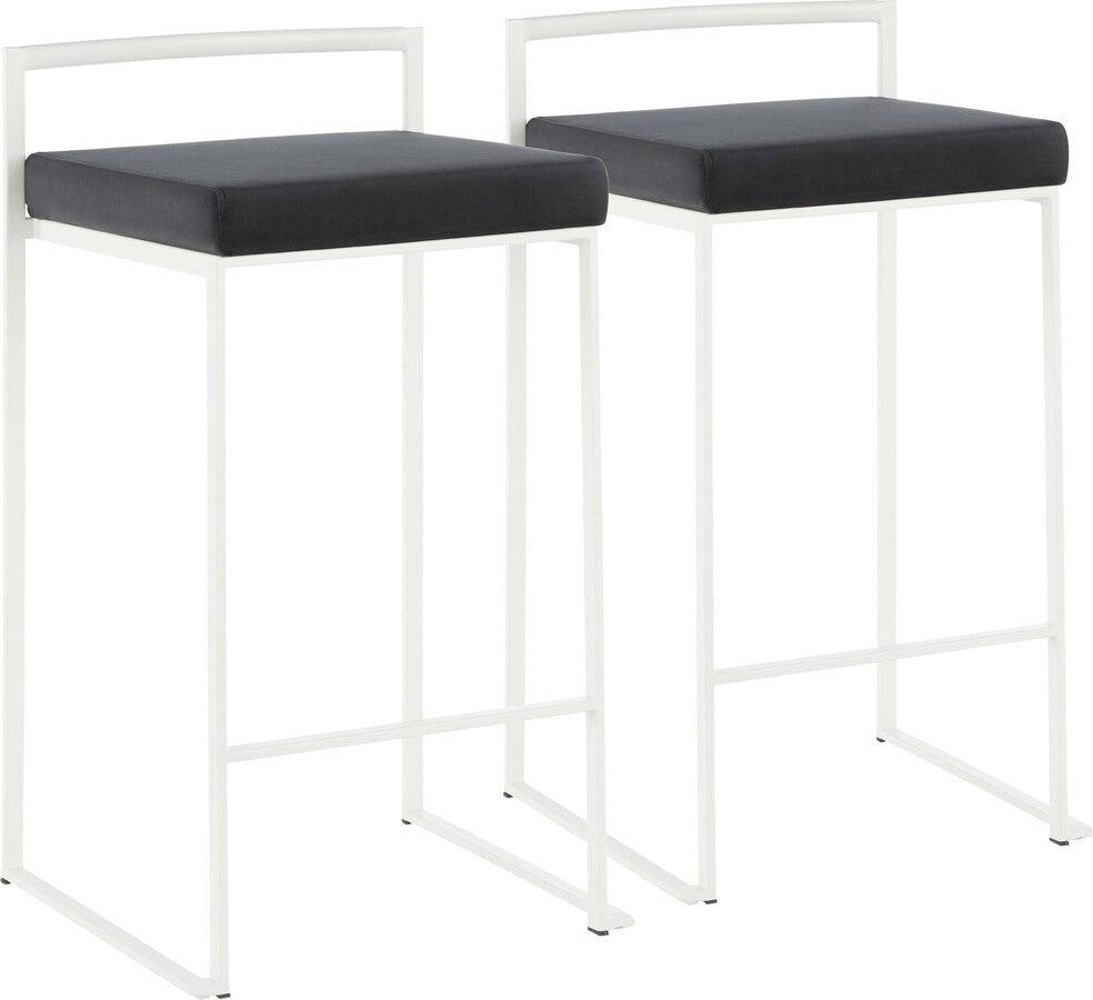 Lumisource Barstools - Fuji Contemporary Stackable Counter Stool in White with Black Velvet Cushion - Set of 2