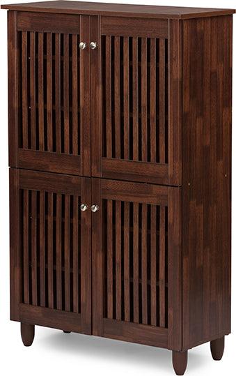 Wholesale Interiors Shoe Storage - Fernanda Modern and Contemporary 4-Door Oak Brown Wooden Entryway Shoes Storage Tall Cabinet