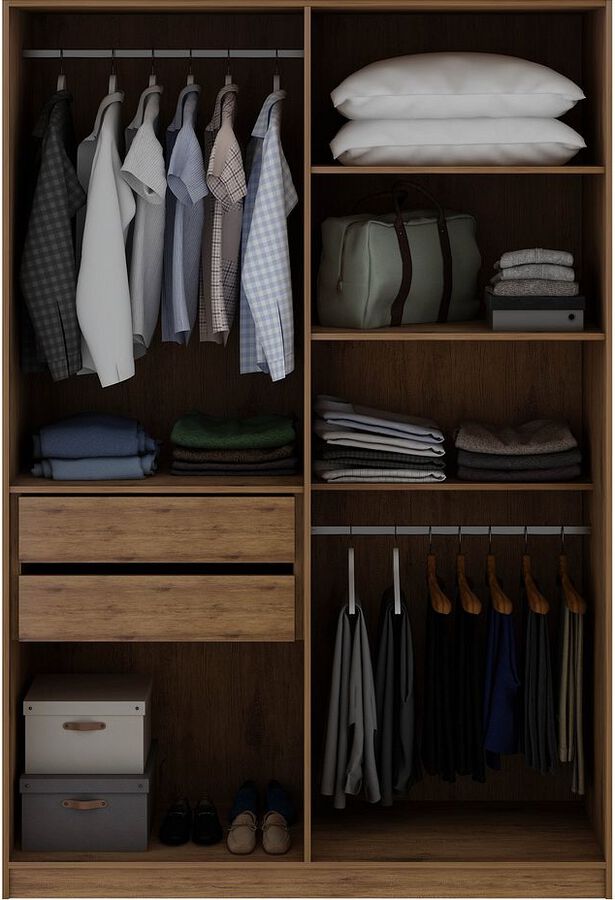 Manhattan Comfort Cabinets & Wardrobes - Gramercy Modern 2-Section Freestanding Wardrobe Armoire Closet in Nature & Textured Gray