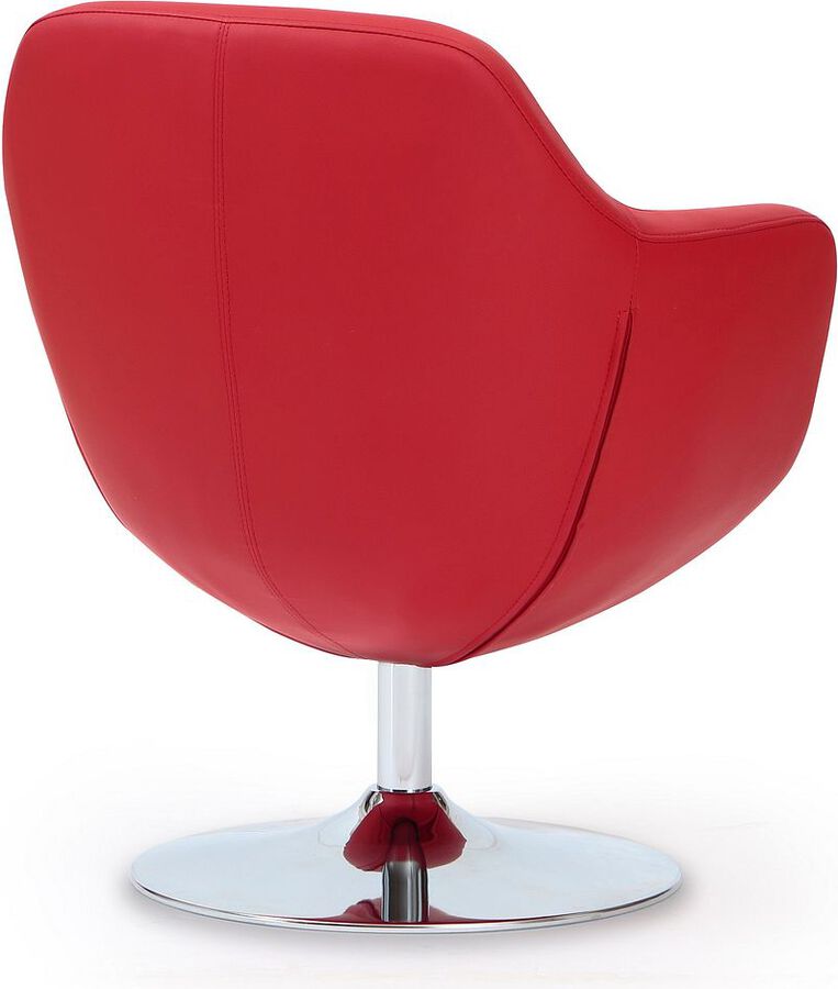 Manhattan Comfort Accent Chairs - Caisson Red and Polished Chrome Faux Leather Swivel Accent Chair (Set of 2)