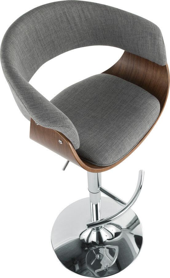 Lumisource Barstools - Vintage Mod Mid-Century Modern Adjustable Barstool with Swivel in Walnut and Light Grey Fabric