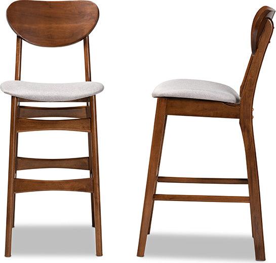 Wholesale Interiors Barstools - Katya Grey Fabric Upholstered and Walnut Brown Finished Wood 2-Piece Bar Stool Set