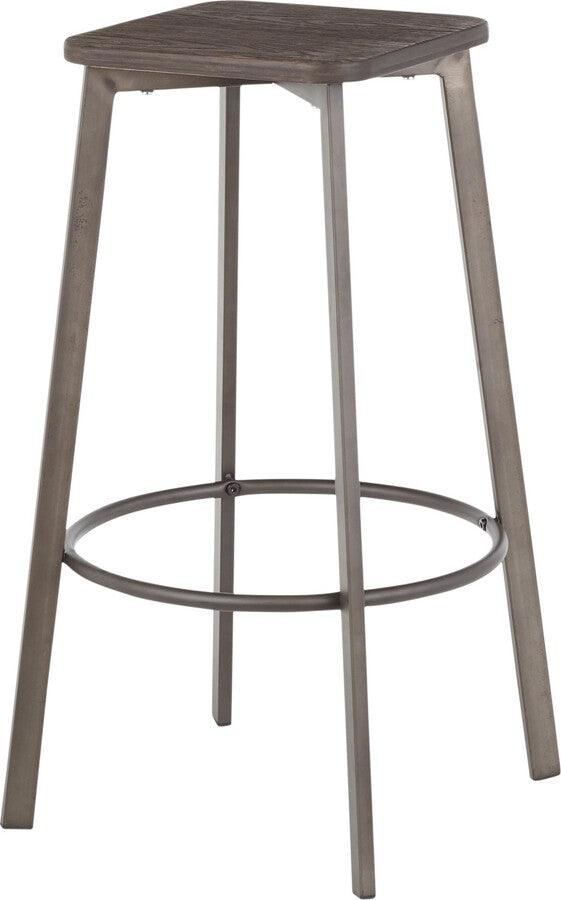 Lumisource Barstools - Clara Industrial Square Barstool in Antique Metal and Espresso Wood-Pressed Grain Bamboo - Set of 2