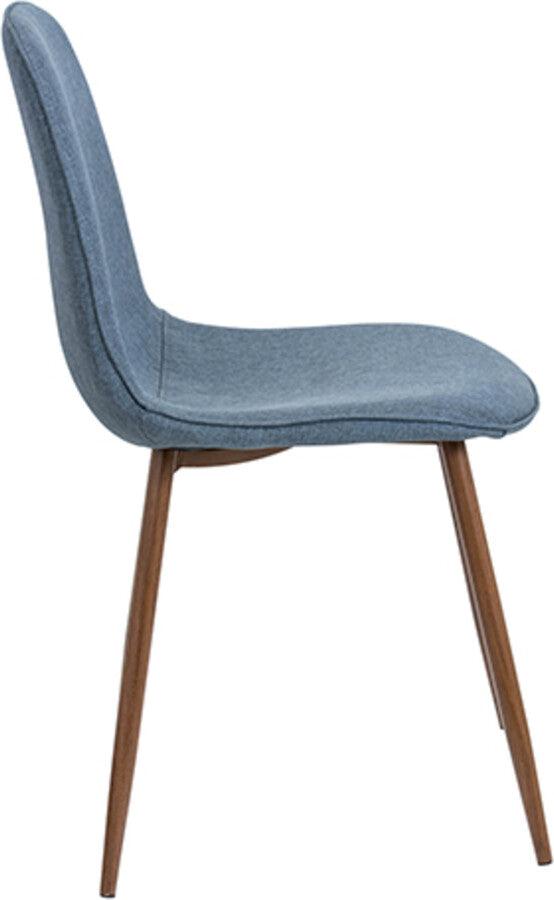 Lumisource Dining Chairs - Pebble Mid-Century Modern Dining/Accent Chair in Walnut and Blue Fabric - Set of 2