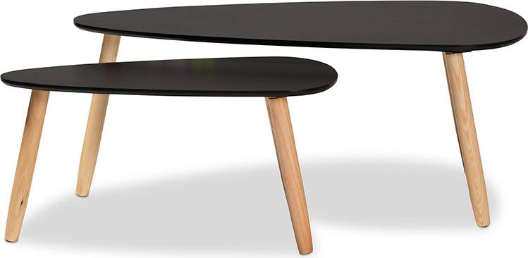 Wholesale Interiors Coffee Tables - Farid Mid-Century Modern Two-Tone Black and Oak Brown Wood 2-Piece Coffee Table Set