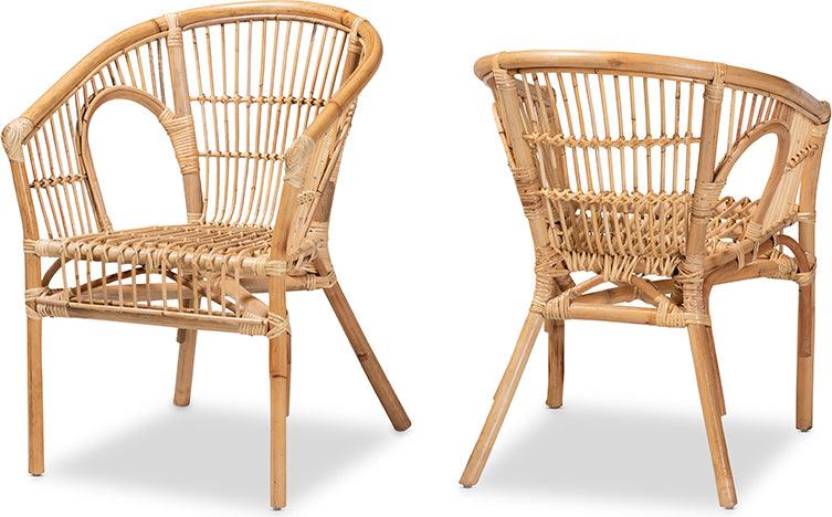 Wholesale Interiors Dining Chairs - Alleta Modern Bohemian Natural Brown Rattan 2-Piece Dining Chair Set