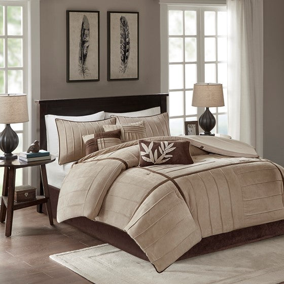 Olliix.com Comforters & Blankets - 7 Piece Comforter Set Beige Cal King