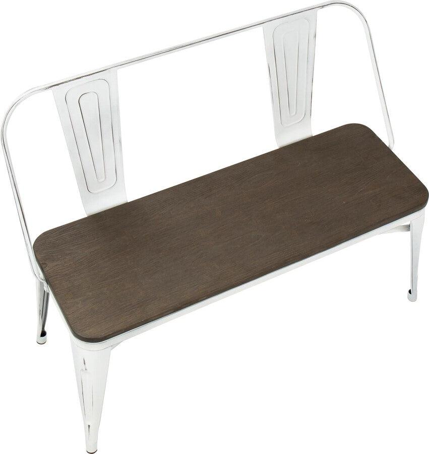 Lumisource Benches - Oregon Industrial-Farmhouse Bench in Vintage White and Espresso