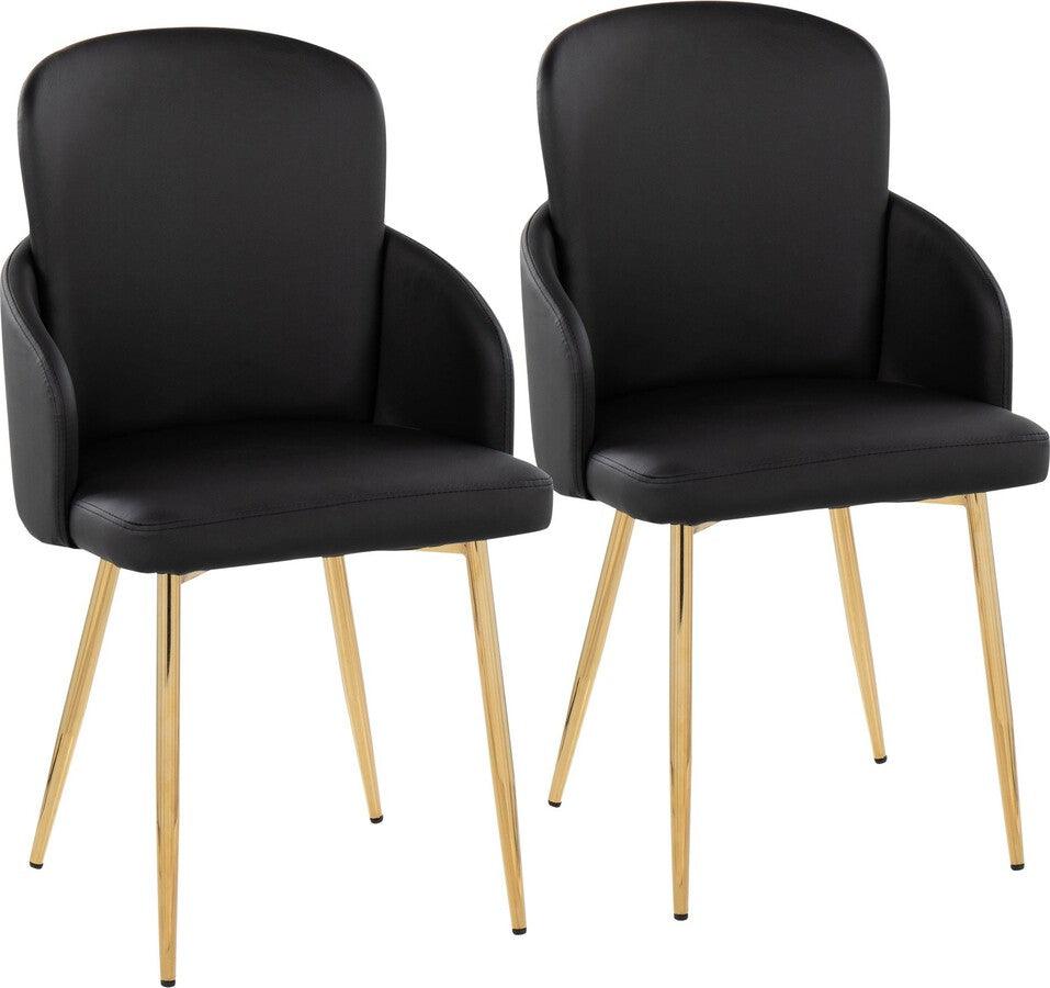 Lumisource Dining Chairs - Dahlia Contemporary Dining Chair In Gold Metal & Black Faux Leather With Chrome Accent (Set of 2)