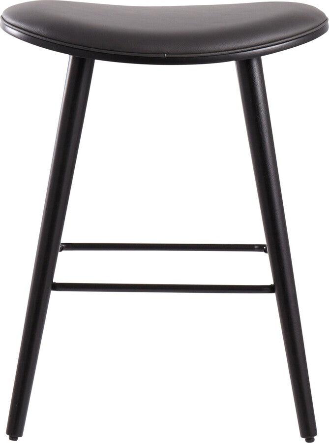 Lumisource Barstools - Saddle 26" Contemporary Counter Stool in Black Wood & Grey Faux Leather- Set of 2