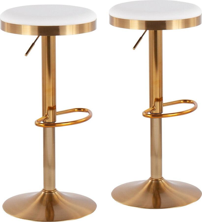 Lumisource Barstools - Dakota Adjustable Barstool in Gold Steel & White Faux Leather - Set of 2