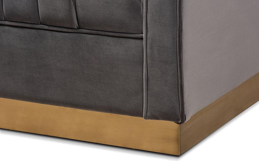 Wholesale Interiors Accent Chairs - Aveline Glam and Luxe Grey Velvet Fabric Upholstered Brushed Gold Finished Armchair